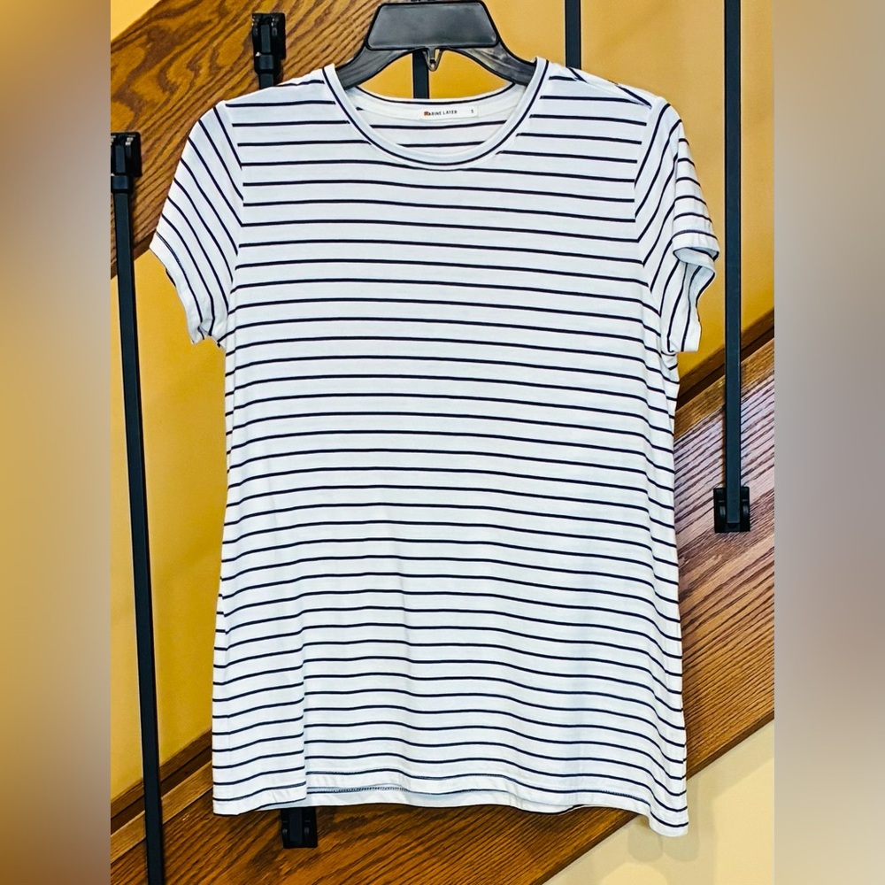 Marine Layer T shirt Black Ivory Strip SZ. Small